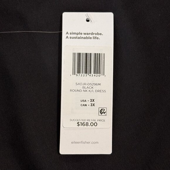 Eileen Fisher Dress 3X Black Pima Cotton Stretch Jersey Knit Pockets Easy Fit - Picture 5 of 10